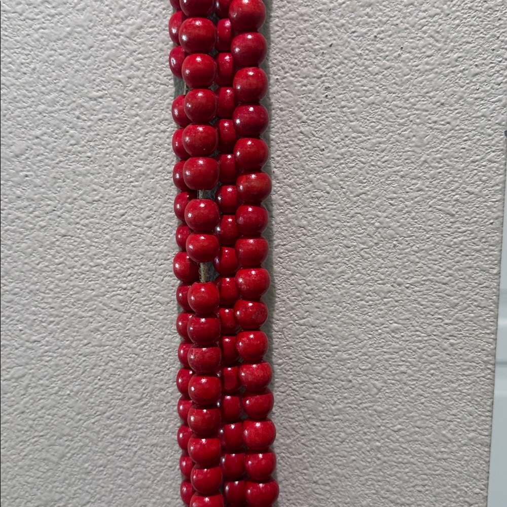 Red Wood Beaded Garland - set of 4 strands - approx 110 inches each - Picture 3 of 4